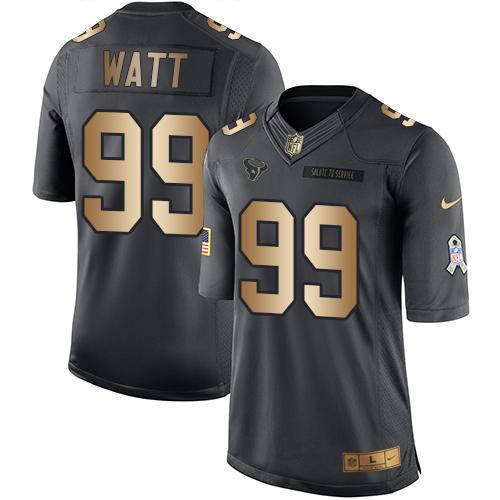 Nike Texans #99 J.J. Watt Black Youth Stitched NFL Limited Gold Salute to Service Jersey